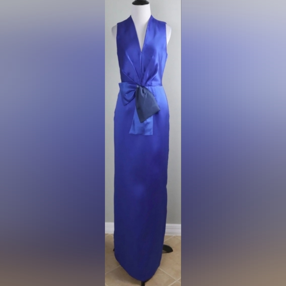 Kay Unger New York, Royal Blue, Gathered Satin Column Dress